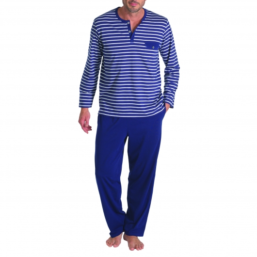pyjama pour hommes bleu et blanc rayé marinière